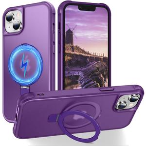 Hocase for iPhone 14/13 Case 6.1"", with Magnetic Ring Stand [Compatible with MagSafe] [Military Grade Protection] Slim Shockproof Translucent Protective Phone Case - Purple