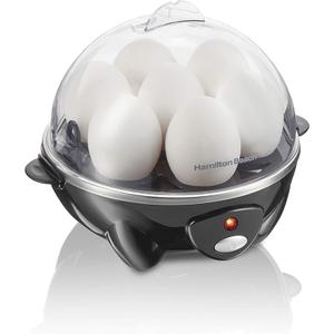 Hamilton Beach 3in1 Electric Egg Cooker for Hard Boiled Eggs, Poacher Eggs, Omelet Maker & Vegetable Steamer, Holds 7, Black (25507)
