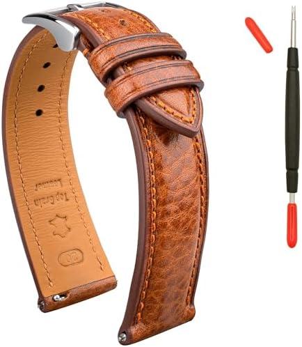Gomvadr Italian Leather Watch Band Tuscany Natural Vegetable-Tanned Top Grain Genuine Leather Strap,16mm 18mm 19mm 20mm 21mm 22mm XL XXL Quick Release Replacement Watch Bands for Men and Women Thick and Soft