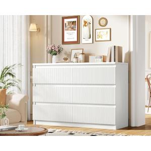 Jocoevol 6 Drawer Dresser, Fluted Dresser for Bedroom with Sleek Hidden Handles, Bedroom Dressers with Drawers, Wood Closet Clothes Storage Organizer for Bedroom, Pure White