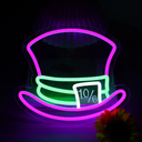 Mad Hatter Hat Neon Signs for Wall Decor Dimmable Alice in Wonderland LED Lights for Bedroom Man Cave Party Bar Background Decoration Birthday and Halloween Gifts, 11.42 * 9.8 Inches