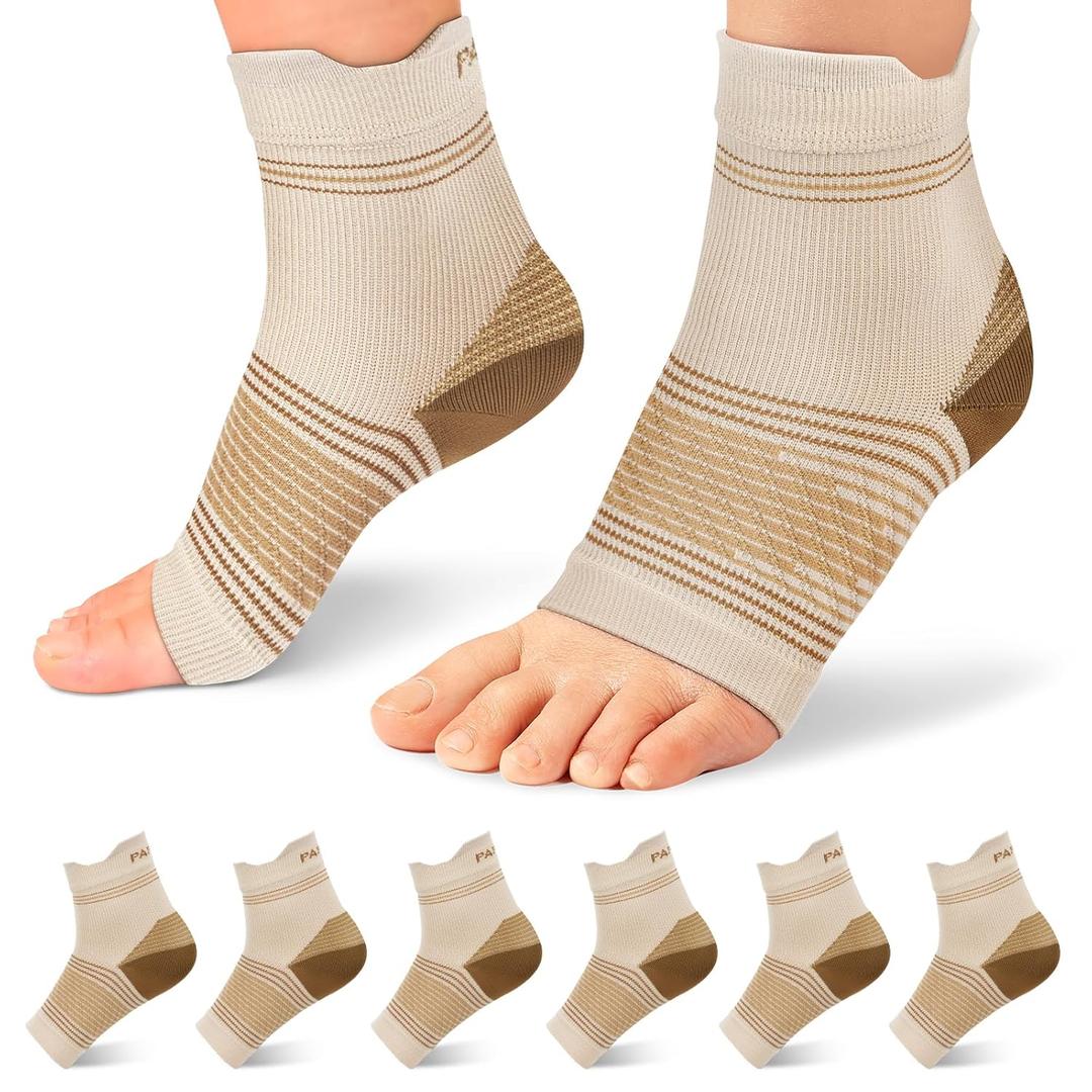 6 Pairs Plantar Fasciitis Socks for Men & Women, Ankle Brace Compression Socks with Arch Support for Achilles Tendonitis, Heel Pain, Swelling & Arthritis Relief, Nude, X-Large