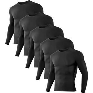 Dalavch 5 Pack Men’s Compression Shirts Long Sleeve Athletic Workout Rash Guard Gym Active Sports Undershirt Base Layer Top (Black, M)