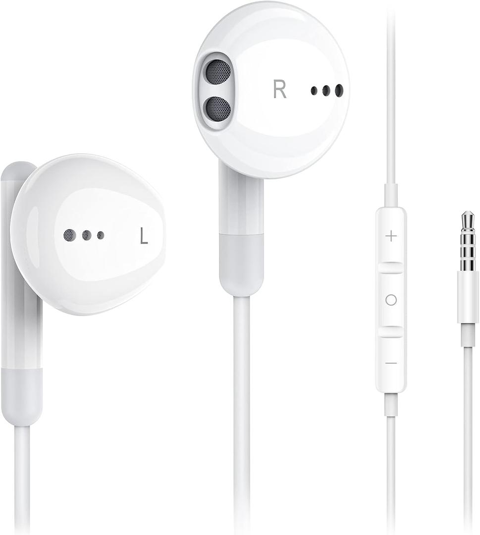 Kimwood Wired Earbuds with Microphone, Wired Earphones in Ear Headphones HiFi Stereo, Powerful Bass and Crystal Clear Audio, Compatible with iPhone, iPad, Android, Computer Most with 3.5mm Jack (regular, White)