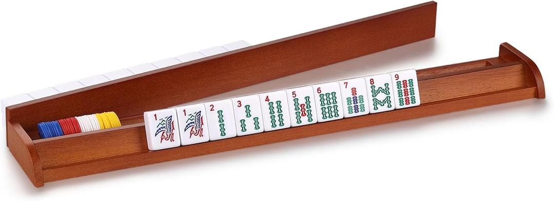 Mahjong All-in-One Tile Rack & Pusher, Vintage Edition in All-Wood Mahjong Rack and Pusher Combo, Modern American Mahjong Tile Racks, Set of 4