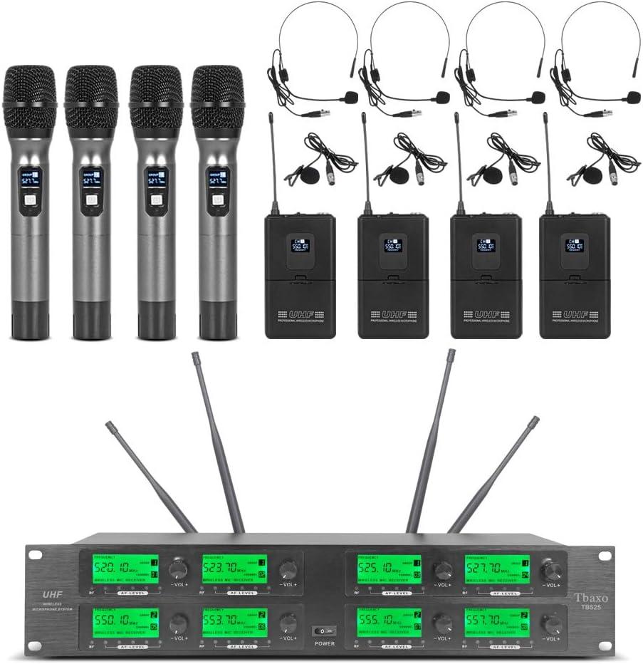 WENWEN Wireless Microphone System Frequency A 8 Channel Microphone UHF 4 Handheld Mic 4 Headset 4 Lavalier Bodypack 4 Lapel Mic Karaoke System Church Speaking Conference Wedding Party Ktv