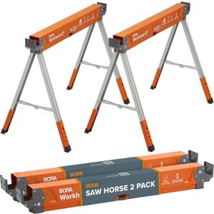 BORA Workhorse XT Saw Horses 2 Pack Adjustable Folding Heavy Duty Sawhorse
