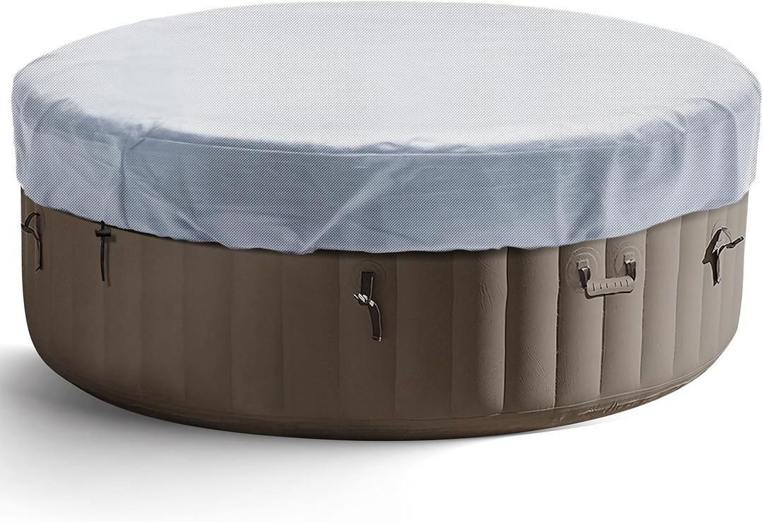Round Hot Tub Cover 420D Polyester Waterproof Spa Covers for Hot Tub Replacement Outdoor Patio Hot Tub Protector (Grey, 75" Dx12 H)