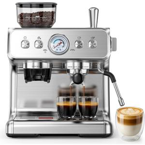 COWSAR 20 Bar Espresso Machine with Grinder & Milk Frother Steam Wand, 58mm Expresso Coffee machines, Commercial Stainless Steel Coffee Maker for Cappuccino and Latte, Perfect for Home Caf (EXP 02/04/26)
