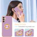 Fingic for Galaxy S25 Case[with 360 Rotatable Ring Holder][Support Magnetic Car Mount] Shiny Plating Gold Slim Thin Soft TPU Rugged Bumper Anti-Scratch Case for Galaxy S25 for Girls,Lavender Purple