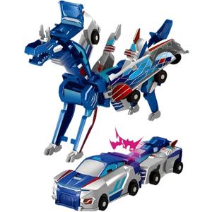 Magnetic Dinosaur Car Toy - 2 in 1 Crash & Transform Vehicle to Dino, No Battery Needed for Kids Age 3-12, Birthday Gift (Blue Dragon)