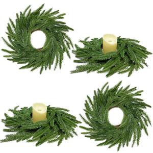 13.5 Inch Norfolk Pine Wreath Candle Rings, 8 Pcs Realistic Soft and Full Mini Christmas Wreath Table Centerpieces Candle Wreaths for Pillar Candles Cedar Small Wreaths for Cabinets Kitchen Windows