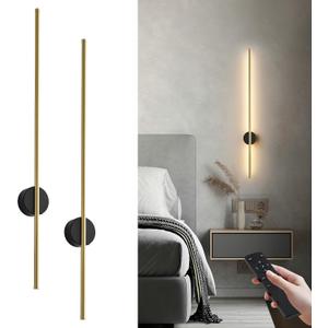 Battery Operated Modern Wall Sconce Set of Two,39.3'', Black Gold