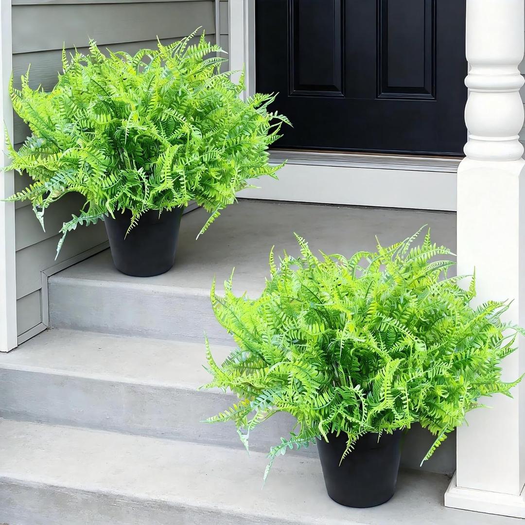 Set of 2 Large Potted Plants Artificial Ferns for Outdoor - Already Assembly Faux Ferns in Pots UV Resistant Realistic Fake Greenery Potted for Outdoor Home Office Patios Porches Yards Decor