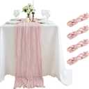 4 Pack 18x120 Inch Dusty Pink Cheesecloth Table Runner 10FT Long Cheese Cloth Boho Rustic Gauze Table Runner for Wedding Baby Shower Birthday Party Home Decor