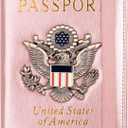 TOURSUIT RFID Blocking Passport Holder for Women Men, Leather Passport Travel Wallet with Metal 3D Metal Badge, Travel Document Holder Cover Accessories (Rose Gold)