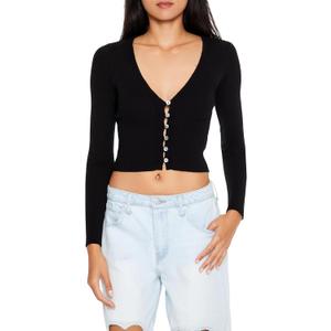 Forever 21 Women's Cropped Cardigan Sweater (X-Large, Black)