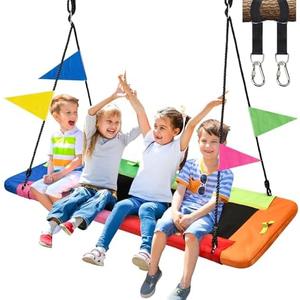 Platform Swing, 60 Inch Larger Tree Swing for Kids, 900lbs Weight Capacity, with Adjustable Hanging Strap, for Outdoor and Backyard, Gifts for Kids, Multicolor
