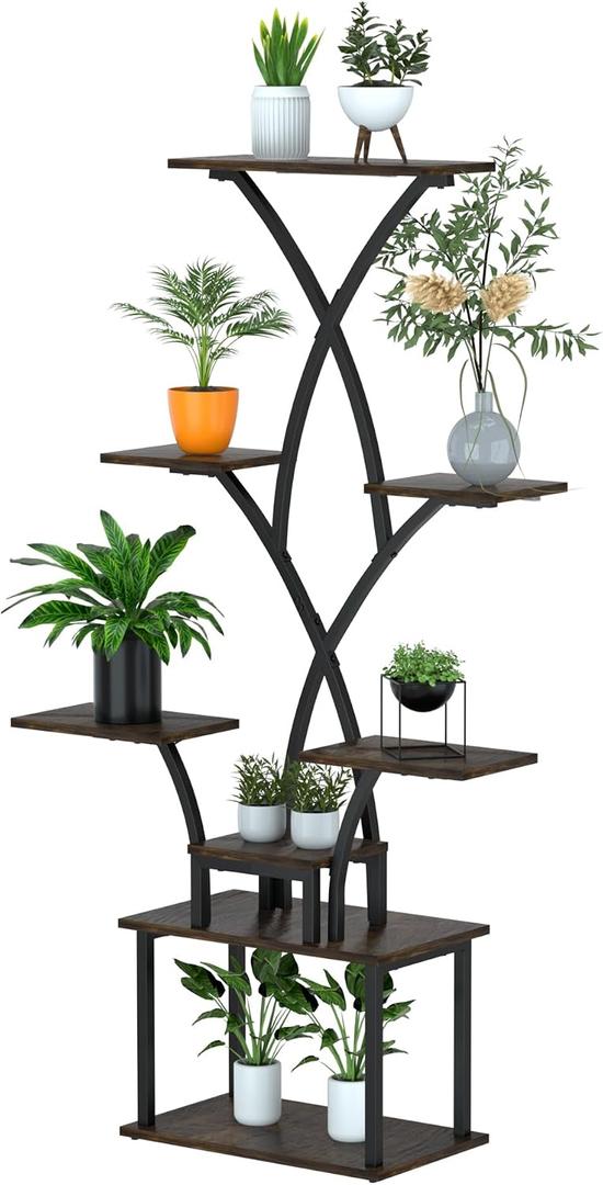 8-Tier Plant Stand Indoor with Grow Light, MDF Plant Shelf Indoor for Multiple Plants Space Saving, 59” Tall Metal Plant Rack for Corner, Living Room, Patio, Garden.