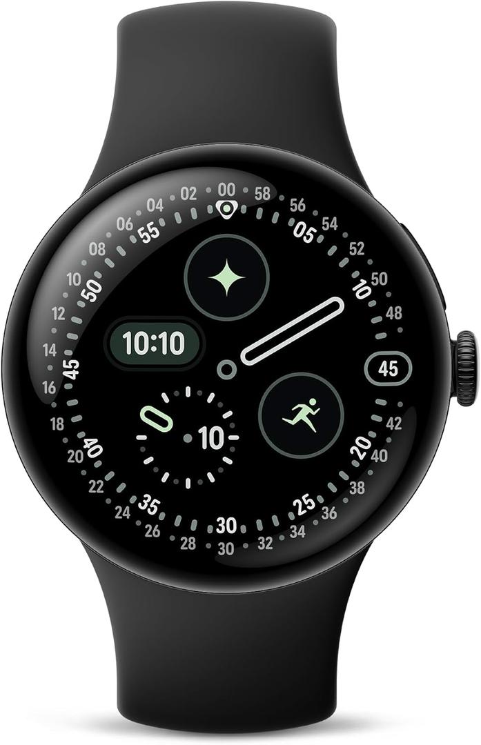 Google Pixel Watch 4 (45mm) - Android Smartwatch with Heart Rate and Sleep Tracking - 40-Hour Battery - Fitness Tracking - Google AI - Matte Black Aluminum Case - Obsidian Active Band - Wi-Fi