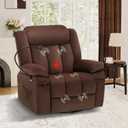COLAMY Swivel Rocking Recliner, Glider Sofa Chair with Phone Stand，Massage Function, Heating, Ideal for Living Room, Office, Bedroom, Darkbrown