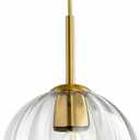 Modern Pendant Light Kitchen Island, 7.86" Bell Lamp Shape Hanging Ceiling Lighting Fixture with Clear Striped Glass Lampshade Dining Room, Warm Brass Finish (20CM)