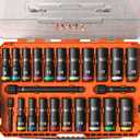 Klein Tools 65121IMPCT KNECT Deep-Well 3/8-Inch Drive Impact Socket Set, SAE and Metric, 23-Piece Tool Set, Impact Driver Adapter, Multi-Purpose Wrench Adapter, Color-Coded, MODbox Socket Organizer