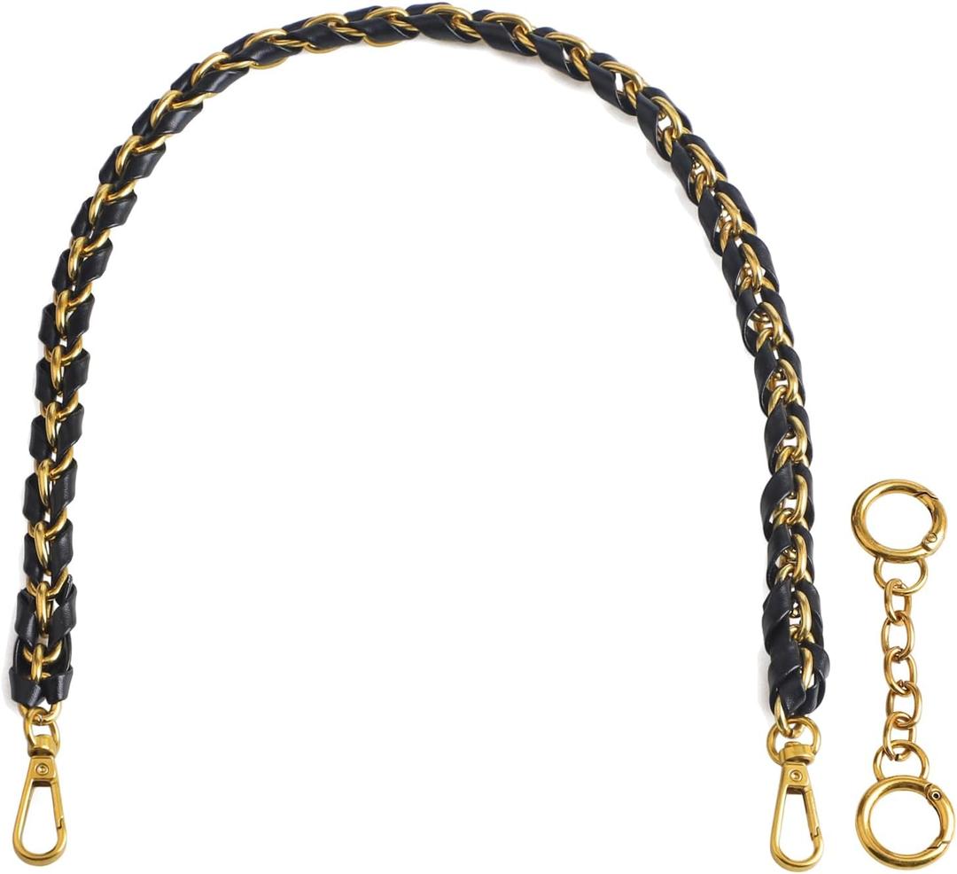 Beaulegan Purse Chain Handles - Short Strap Microfiber Leather - Replacement for Handbag or Shoulder Bag Set of 2, 23.6 Inch Long(Brass)