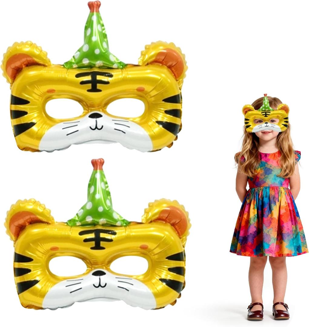 3 x Inflatable Tiger Mask Foil Balloons Masks For Masquerade Party Animal Print Jungle Safari Wild One Theme Balloons Decor The Big One Decorations For Baby Shower Birthday Party Decorations