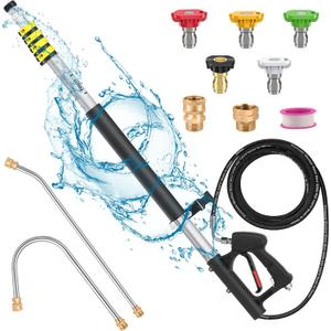21FT Telescoping Pressure Washer Wand, Pressure Washer Extension Wands, Power Washer Gutter Cleaner with 5 Spray Nozzle Tips, 2 Hose Adapters