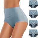 Women's High Waisted Underwear Ladies Soft Full Briefs Panties Multipack (Blue, XL)