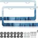 Mountains Forest License Plate Frame - 2 PCS Mountain Tree Aluminum Metal License Plate Frames Holder Covers, Rust-Proof Waterproof Car Decorative Tag Frames for Standard Us 12x6 Inch