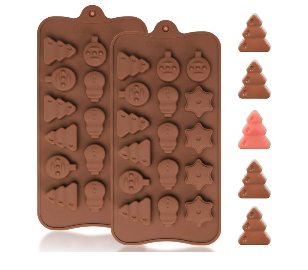 Mini Christmas Silicone Molds, 16 Cavities Christmas Molds for Making Chocolate/Candy/Fondant/Gummy, 2 PCS Food Grade Candy Mold for Fruit Snack/Snack Biscuits/Xmas Decorations