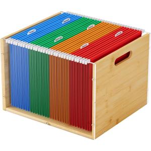 MaxGear Acrylic Hanging File Organizer Box with Handles, Clear Desktop File Box for Letter Size/A4 Folder Holder, Bamboo
