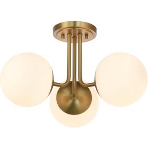 3 Light Semi Flush Mount Ceiling Light Fixture Aged Brass, Modern Globe Chandelier, Sputnik Farmhouse Lighting for Kitchen Bedroom Bathroom Living Room Corridor Laundry Room Bar