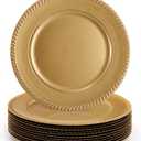 Suwimut 12 Pack Plastic Gold Charger Plates, 13 Inch Reusable Round Beaded Charger Plates, Decorative Dinner Chargers Bulk Serving Plate for Wedding, Party, Catering Event, Tabletop Decor
