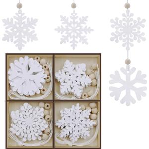 24PCS Wooden Snowflakes Ornaments, Decorative Hanging Ornaments, Snowflakes Ornaments for Winter Home Tree Garland Christmas Decoration Holiady Crafts (4 Styles)