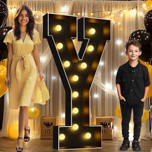 Pooqla 4 FT Marquee Light Up Letters, Giant LED Sign Black Marquee Letter Lights 4 Feet Tall, Big Mosaic Letters for Balloons Birthday Party Anniversary Wedding Decorations, Warm White Y