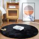 Ghouse Faux Rabbit Fur Round Rug 3ft Black Round Rugs for Bedroom Decor Fluffy Area Rugs for Living Room, no-Shedding Carpet Sheepskin Washable Rug Rome Decor