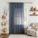 MYSKY HOME Living Room Curtains 90 Inches Long Farmhouse Light Filtering Privacy Curtain Drapes for Patio Door, Linen Look Texture Fabric Bohemian Draperies Soft Touch, 100" Wide, Dusty Blue, 1 Pieces