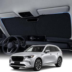 Large Windshield Sun Shade for Mazda CX 90 2024-2026, 7-Layer Heavy-Duty & Blocks UV Rays, 3D Scanned Custom Fit, Keep Interior Cooler, Easy Storage & Foldable SUV Accessories, No Sagging