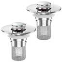 Sink Stopper Hair Catcher,(2PCS) Pop-up Sink Drain Strainer with Removable Stainless Steel Strainer Basket Hair Catcher, Bathroom Sink Strainer for Bathroom Sink Stopper Replacement