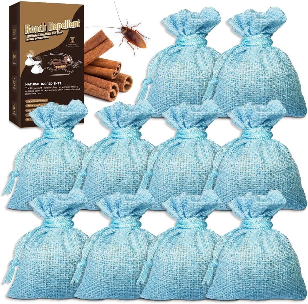 10 Pack Roach Repellent for Indoor Home, Natural Peppermint and Citronella Formula Cockroach Away Solution, Roach Deterrent for House Kitchen Pest Control