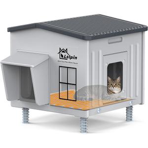 Indestructible Heated Cat House for Outside, 100% Waterproof & Weatherproof Heated Outdoor Cat House with Escape Door for Winter, Insulated Feral Cat Warming Shelters for Barn Porch, 17.7x17x19 in