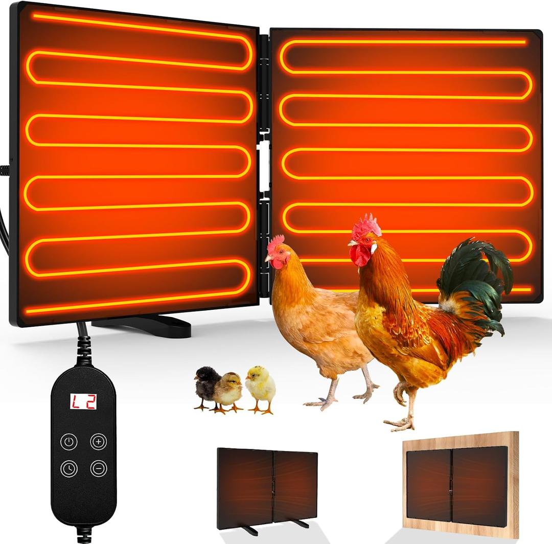 Chicken Coop Heater for Winter, Adjustable Temperature and Time Setting Chicken Heater for Inside Coop, 220W Radiant Heat Large Size Waterproof Chicken Coop Warmer for Outdoor Pet, 22.5'' X 11.2''