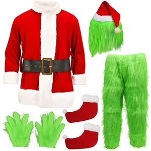 Christmas Green Monster Costume Christmas Santa Claus Costume Santa Coat Cosplay Mask Halloween Costumes for Men (Adult-XXL/XXXL)