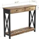 ChooChoo Farmhouse Console Table with Drawer for Entryway, Narrow Long Entry Table with Shelf for Living Room, Rustic Vintage Hallway Sofa Table with Stable X Supports, 40 Rustic Oak & Black, 39.37"W*11.81"D*31.5"H