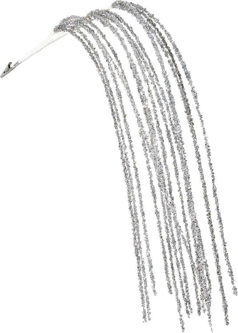 KI Store Silver Dripping Sequin Christmas Tree Picks Spray 6pcs Cascading Christmas Picks for Xmas Tree Garland Decorations