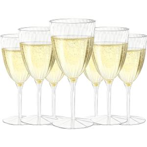 16 PCS Elegant Plastic Champagne Flutes, 8 oz Clear Disposable Yet Reusable Champagne Glasses for Wedding, Birthday, Party Toasting (16 Count)