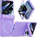 Magnetic for Samsung Galaxy Z Flip 7 Case with Hidden Kickstand, Purple | with Built-in Privacy Screen Protector & Hinge Protection, Compatible with MagSafe, Shockproof Non-Slip Textured Phone Cover